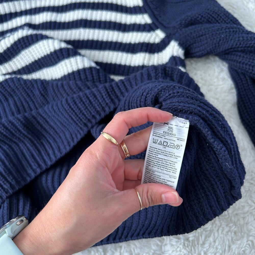 Gap Womens XXL Navy Cotton Striped Knit Sweater Preppy Costal Grandma Lake House - Picture 5 of 6